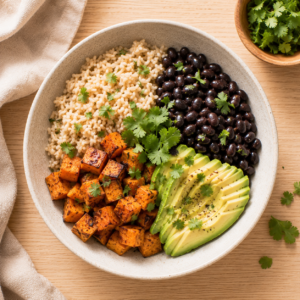 high fiber meals on a budget ingredients flatlay