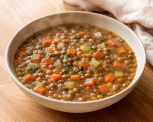 bowl of lentil soup with vegetables